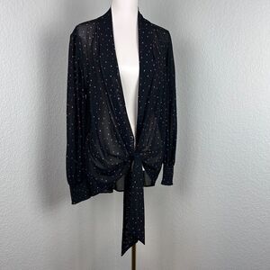 CABI Women's Impetuous Topper Sheer Black Pink Dots Open Tie Blouse #5978 M